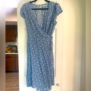 Reformation Blue Floral Wrap Dress